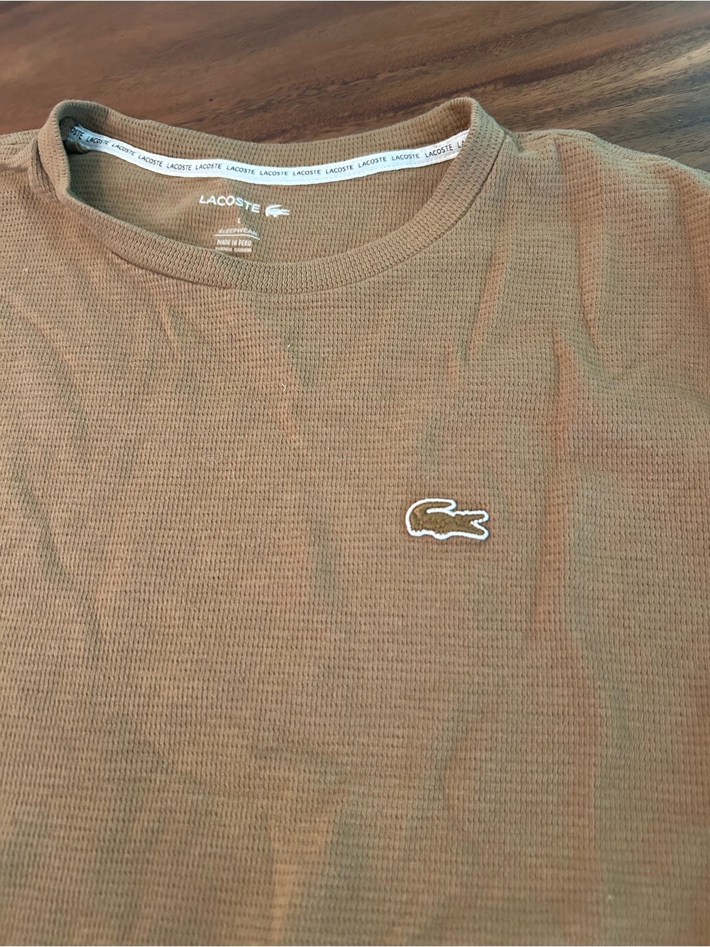 Lacoste Tan Waffle Knit Sleepwear Crewneck
